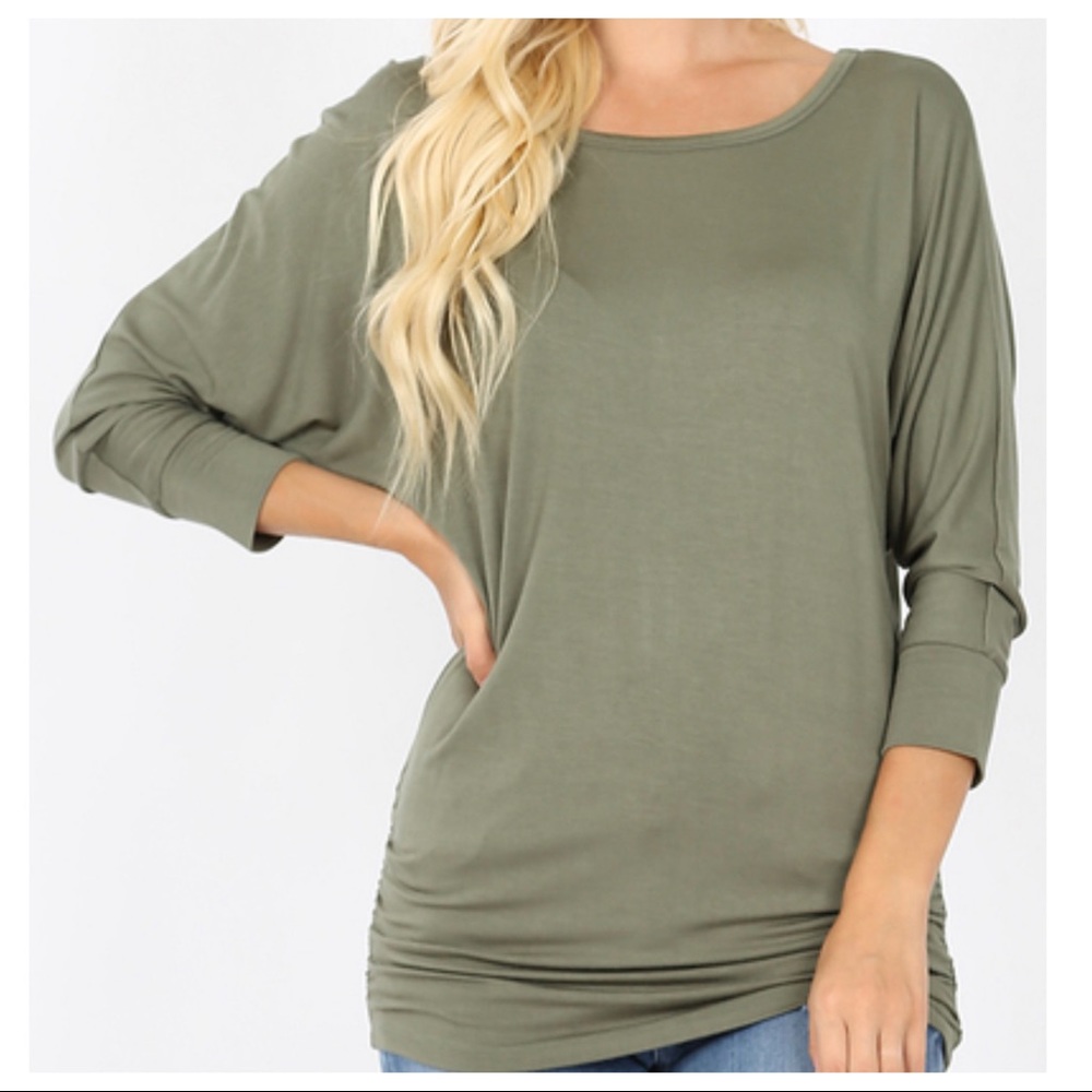 CREAM DOLMAN BOATNECK 3/4 SLEEVES TUNIC TOP - Picture 7 of 11